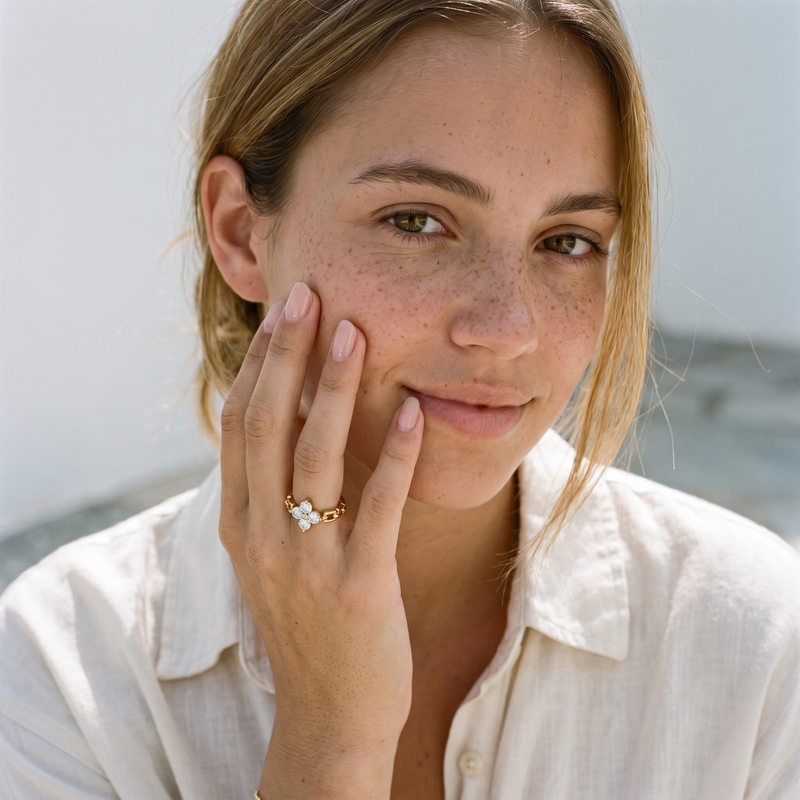 Myrtle Clover Zircon Ring
