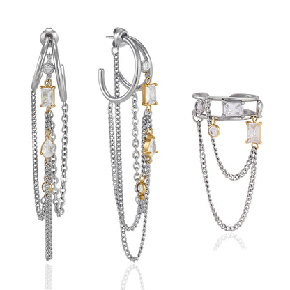 Mistral Chain Fringe Hoop Earrings
