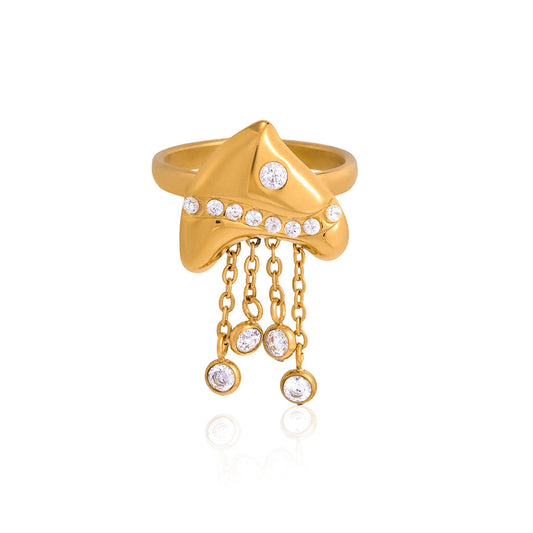 Sea Foam Chain Tassel Open Ring