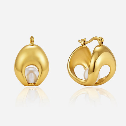 Solstice Sculpted Pearl Hoop Earrings