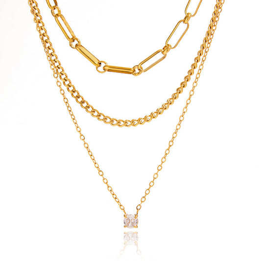 Ponent Paperclip Layered Chain Necklace