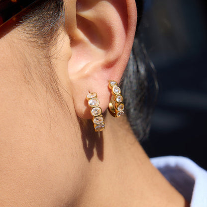 Menorca Bezel Oval Huggie Earrings