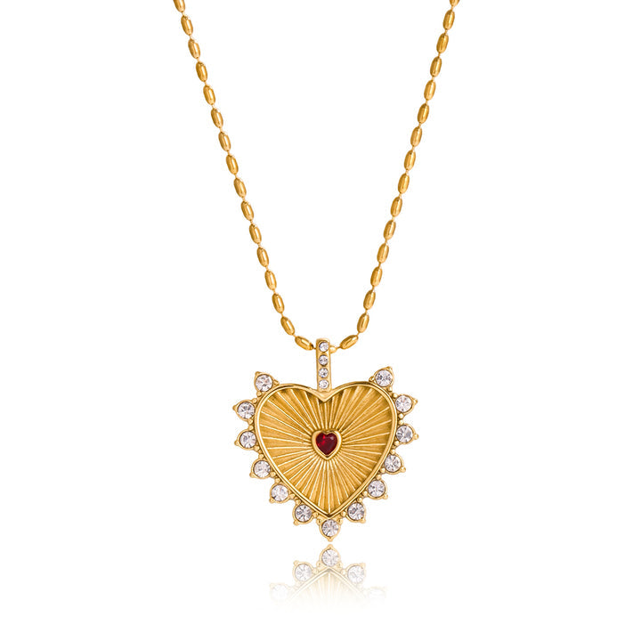 Pomegranate Sunburst Heart Necklace