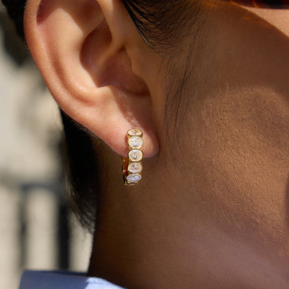 Menorca Bezel Oval Huggie Earrings