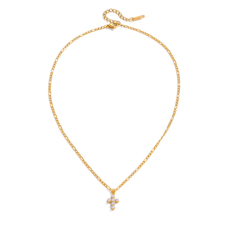 Almond Blossom Pearl Cross Necklace