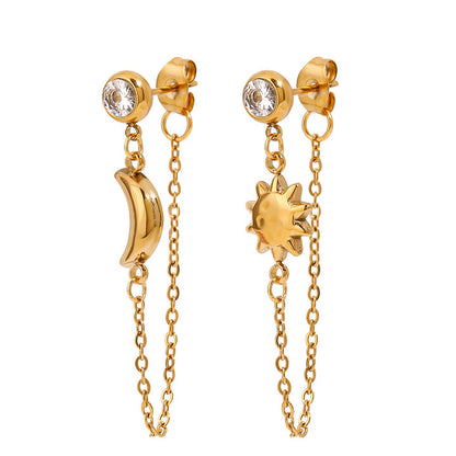 Alba Sun and Moon Chain Earrings