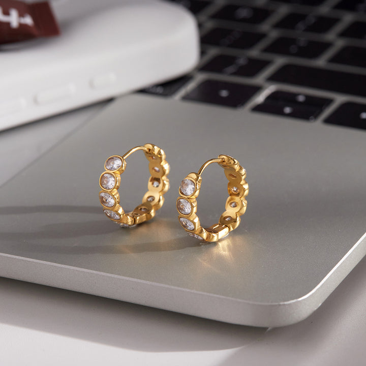 Menorca Bezel Oval Huggie Earrings