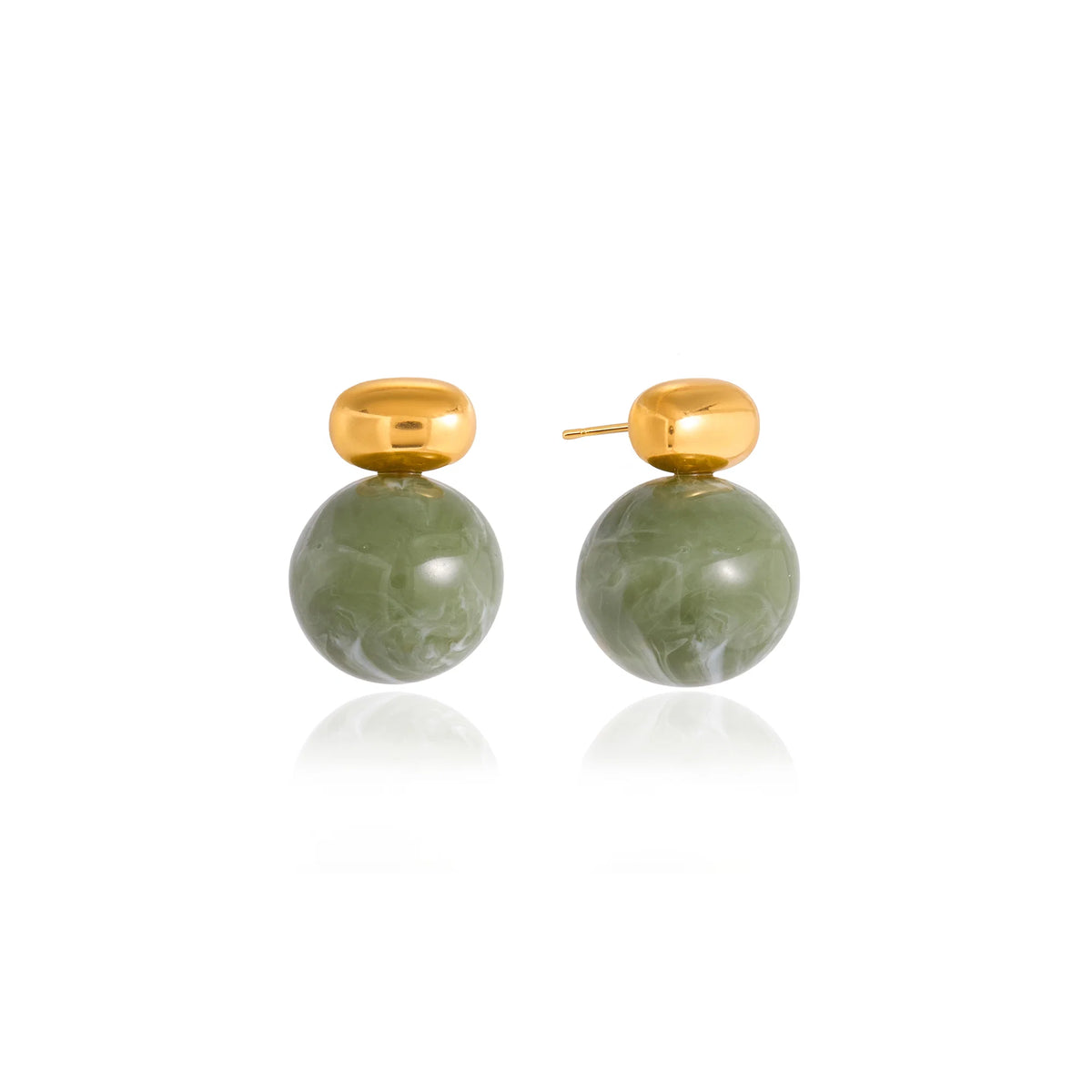 Olive Grove Marbled Sphere Stud Earrings