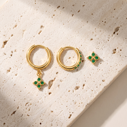 Myrtle Clover Stack Earrings in Green on travertine
